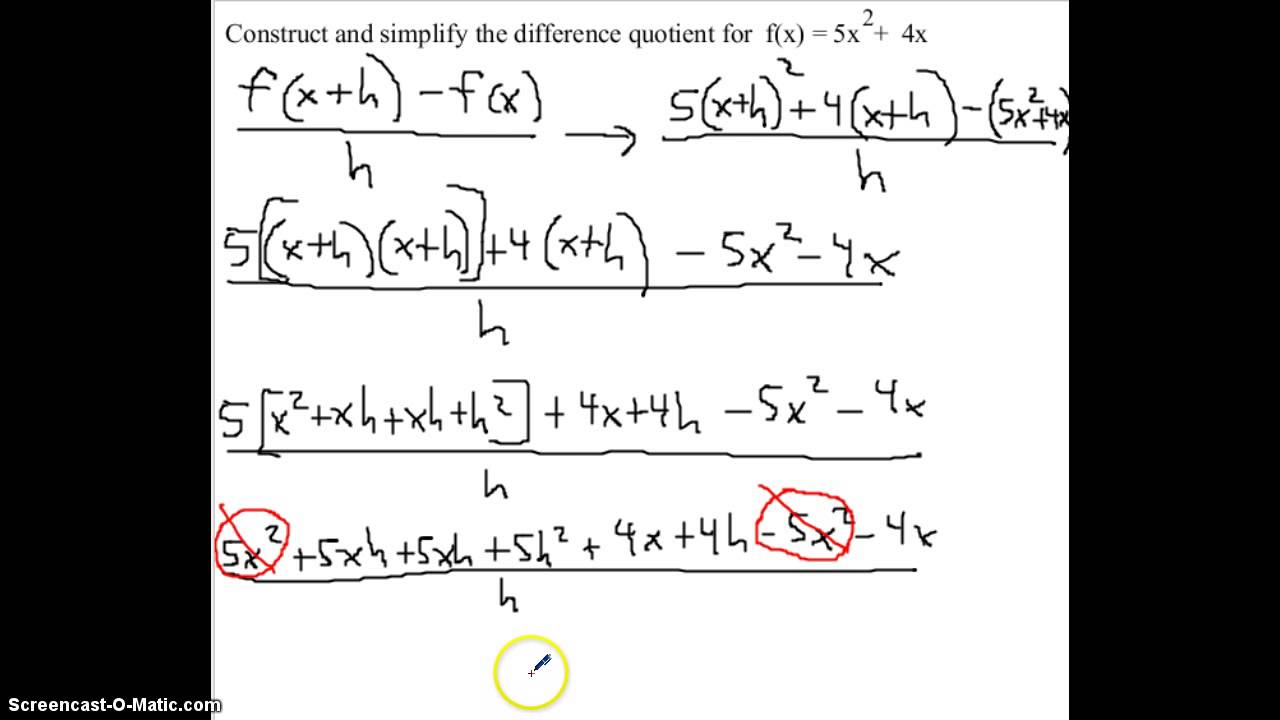 Construct And Simplify The Difference Quotient - YouTube