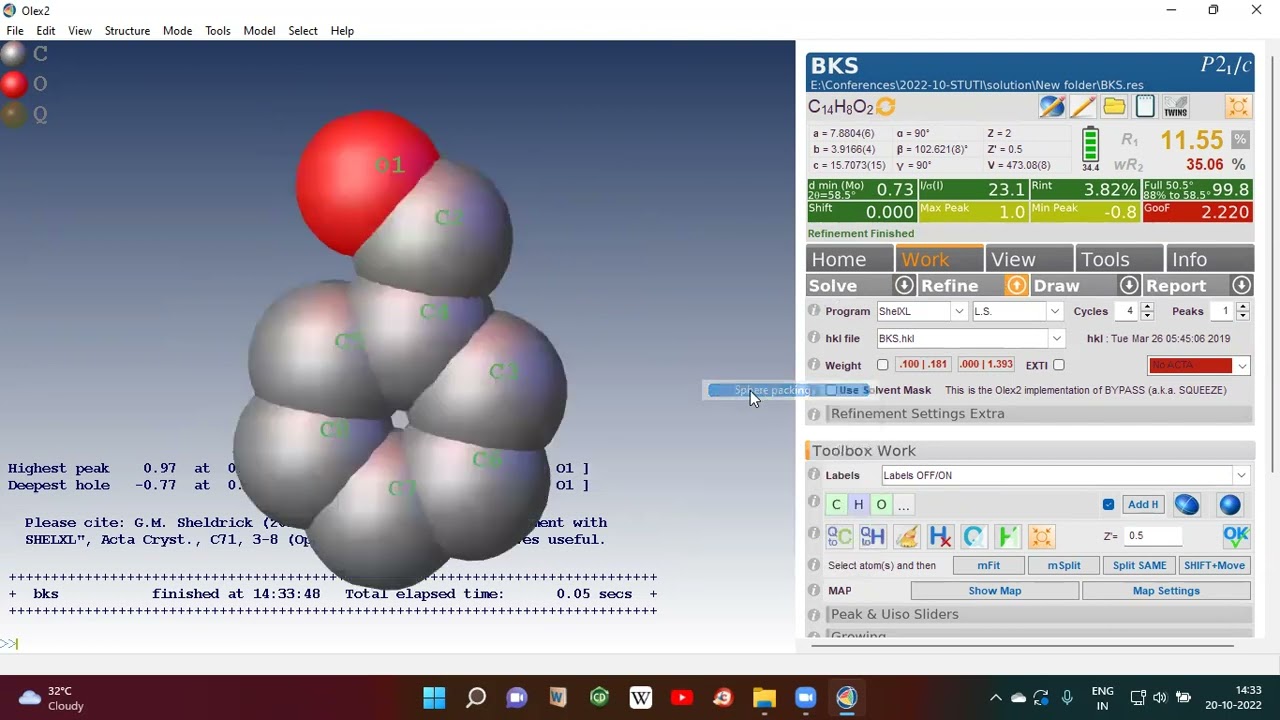 Solving Crystal Structure On Olex2 From Sxrd Data Youtube