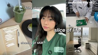 the most PRODUCTIVE 48 HOURS in my life 🍞 cleaning my room at 4AM, living alone diaries & desk setup
