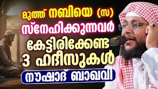 മുത്ത് നബിയെ (സ) സ്നേഹിക്കുന്നവർ കേട്ടിരിക്കേണ്ട 3 ഹദീസുകൾ | Noushad Baqavi