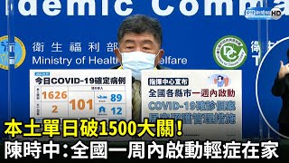 本土單日破1500大關！　陳時中：全國一周內啟動輕症在家｜中時新聞網