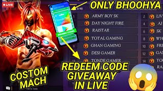 REDEEM CODE GIVEAWAY IN LIVE || FREE FIRE REDEEM CODE GIVEAWAY || DAY NIGHT FIRE IS LIVE