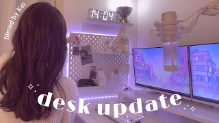 desk update❕IKEAの有孔ボードでデスク周りを飾り付け ⁞ 白デスク環境 ⁞ テープライトで明るく‧₊˚✧