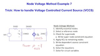 Node Voltage Method  - Example 7 (Trick: How to handle VCCS)