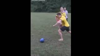 Playing soccer with a bowling ball…
