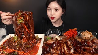 SUB)Braised Pig Trotters(Jokbal) with Buckwheat Noodle Mukbang Asmr Eating Sounds