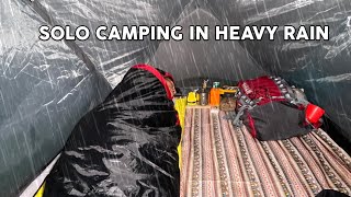 solo camping overnight in heavy rain and thunder - relaxing in tent - asmr