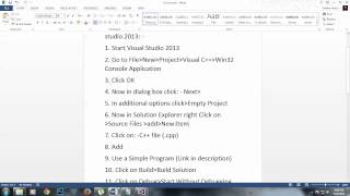 Microsoft Visual Studio 2013 Basic program in c++ environment