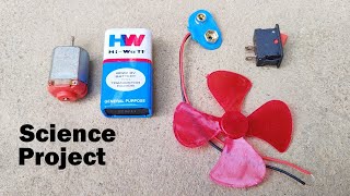 How to make mini dc motor fan with 9v battery | Science project