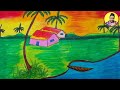 How to draw easy village scenery | simple scenery drawing for beginners |step by step