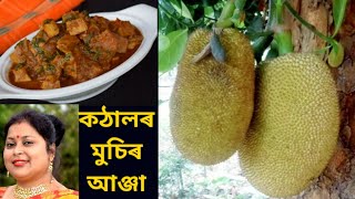 কঁঠালৰ মুচিৰ আঞ্জা, মাংসৰ দৰেই সোৱাদ // RAW JACKFRUIT CURRY // KATHALOR MUCHIR RECIPE