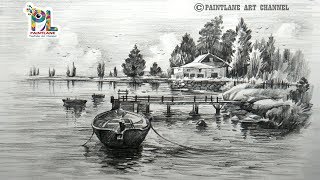 How to draw Landscape with Wooden Boat With Pencil | For Beginners