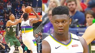 Zion Williamson Gets Murdered By Giannis Block Then Gets Revenge Ripping Ball! Pelicans vs Bucks