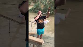 Jordan River in Israel where Jesus was baptised - Blowing the Shofar and Praying