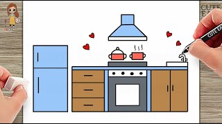How to Draw Kitchen Easy