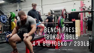 Bench Press 180KG / 396LB - 4 Sets of 8 at 106KG Bodyweight