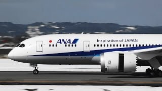 [B787 JA825A] ANA Boeing 787-8 Dreamliner LANDING TOYAMA Airport 富山空港 2014.2.16