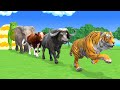 Long Slide Game With Elephant Gorilla Buffalo Hippopotamus Tiger - 3d Animal Game - Funny 3d Animals