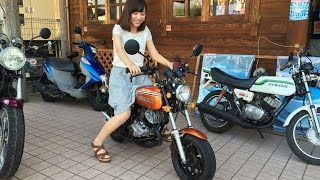 撤収　可愛いお嬢さんライダー　KAWASAKI MACHⅢ80　カワサキ・マッハ　カワサキ・KS-2　Kawasaki・KS-2　2スト三本チャンバーサウンドを聞け