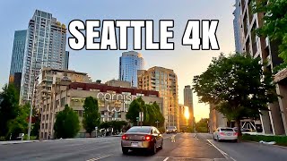 Downtown Seattle at Sundown Drive 4K