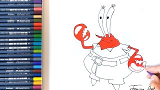 How to draw Mr. Krabs |رسم وتلوين مستر سلطع من سبونج بوب