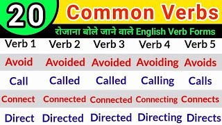 20 COMMON VERBS in English | V1 V2 V3 V4 V5 Verbs List | Verbs in English Grammar | Forms of  Verb.