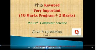 ISC 12th Computer Science Java Programming - this keyword