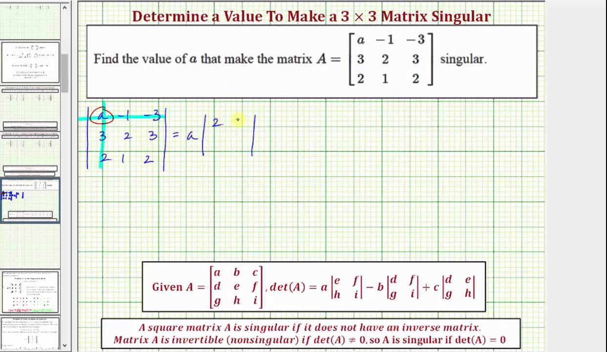 Ex: Determine A Value In A 3x3 Matrix To Make The Matrix Singular - YouTube