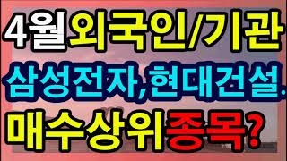 [평주]4월외국인/기관의 매수상위종목?, 삼성전자, SK하이닉스, 스튜디오드래곤, 현대건설, 2만원으로평생무료주식투자끝내기, 평생무료주식투자