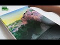 waterfall scenery in the sunset sky acrylic painting technique