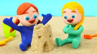 Frozen Elsa & Anna Play With Sand - Superhero Babies Play Doh Cartoons - Stop Motion Movies