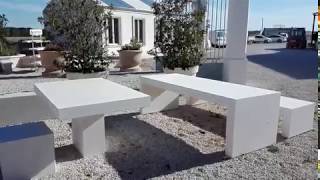 Table de jardin béton lisse, banc béton préfabriqué, mobilier urbain pierre reconstituée.