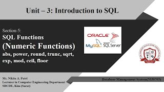 SQL Functions (Numeric Functions) | Unit-3 | Lecture-9