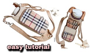 Diy water bottle holder bag sewing tutorial with front pocket / how to sew  @sewingtutorialeasy