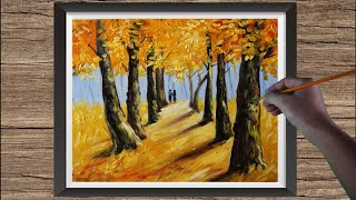 Easy Autumn Tree Landscape Painting/Autumn Forest STEP by STEP Acrylic Painting
