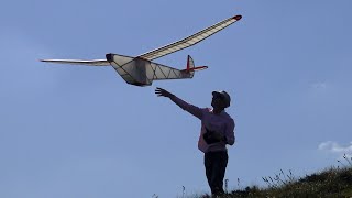 Parachuting from an RC Glider. Scratching around for lift in light winds.