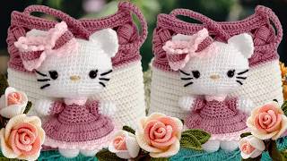 How to make a CUTE HELLO KITTY BAG Easy Crochet Tutorial for Beginners