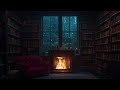 cozy jazz ambience in the library during midnight constant snowfall and cozy fireplace sounds