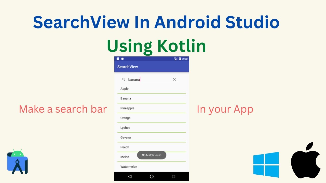 SearchView In Android Studio Using Kotlin - YouTube