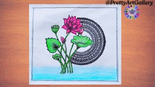 Lotus mandala drawing🪷mandala art/mandala drawing for beginners/lotus flower drawing/Easy flower art