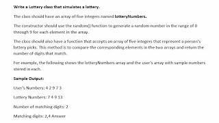 Lottery class that simulates a lottery in java