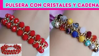 Como Hacer una PULSERA con CRISTALES y CADENA ✨.[Pulsera con Cadena]