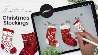 How To Draw Christmas Stockings • Procreate Tutorial • Winter Holidays Art