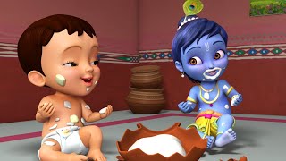 వెన్న దొంగ కృష్ణ వస్తాడు - Little Krishna | Telugu Rhymes for Children | Infobells