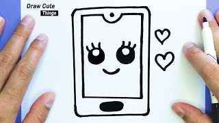 HOW TO DRAW CELL PHONE kawaii, STEP BY STEP, DRAW CUTE THINGS, DRAWING CELL PHONE