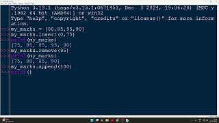 Python List Operations | Insert, Remove, Append, Pop and Clear | VTU 2B | 1BPLC105B