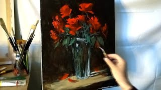 How to paint roses using a palette knife. Oil painting of 4 colors