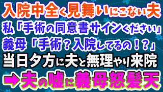 【スカッとする話】入院中全く見舞いにこない夫。私「手術の同意書サインください」義母「入院してるの！？」義母は夫を無理やり連れて病院へ！→夫