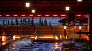 Outdoor Night Onsen Ambience | Japanese-style Bath ASMR | Bathing for Deep Sleep, Sounds of Crickets