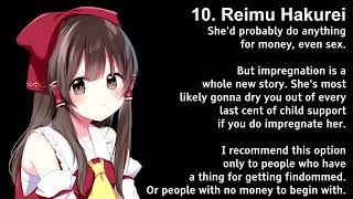 Top 10 Touhou girls to repopulate with!